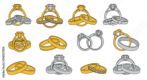 A collection of various wedding ring designs.