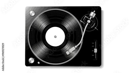 Vintage Vinyl Turntable Vector Illustration with Retro Record Player Design for Music Industry and Audio Equipment Branding Projects