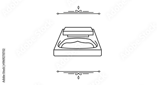 Minimalist line art icon of a bathtub with a shower head, bathroom concept