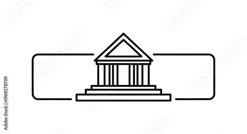 Minimalist Line Art Icon of a Classical Building with Steps and Columns
