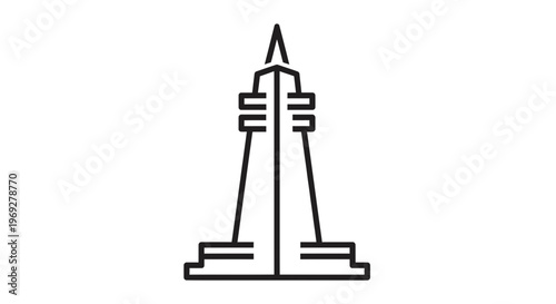 Minimalist Line Art Icon of a Tall Skyscraper Building, Modern Architecture Symbol