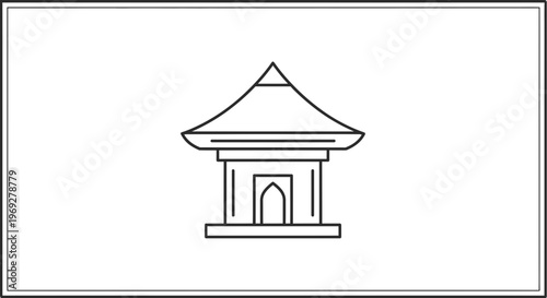 Minimalist Line Art Icon of a Traditional Pagoda Temple Building