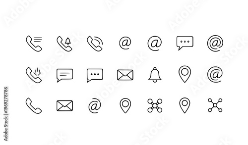Contact us line icons set phone email address business card communication vector eps10