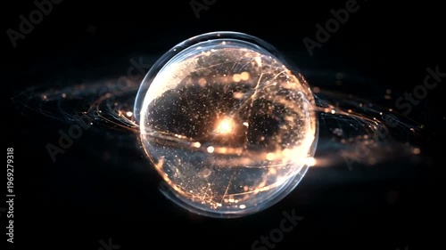 Glowing Sphere Surrounded by Cosmic Energy Swirls