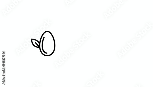 Minimalist icon of an egg with a leaf, representing organic food, health, and nature