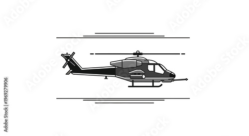 Military Attack Helicopter Silhouette Flying in Motion