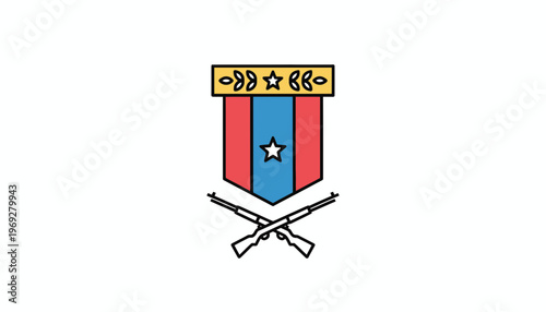 Military medal with crossed rifles and laurel wreath, symbol of honor and bravery