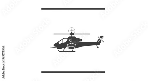 Military Helicopter Silhouette with Cargo Pod, Vector Illustration