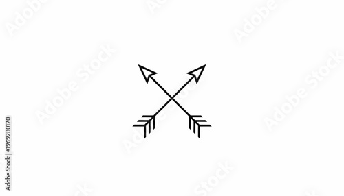 Minimalist Crossed Arrows Icon, Tribal Boho Style, Simple Line Art Symbol