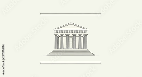 Minimalist Greek Temple Facade Drawing with Pediment and Columns on Steps
