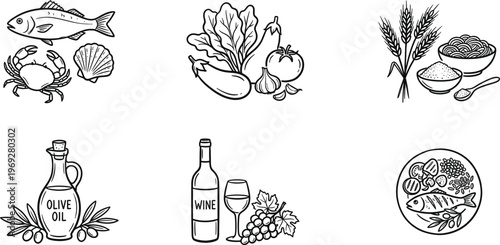 Culinary illustration a hand drawn collection of seafood spices and ingredients for gourmet cooking