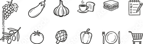 Vintage botanical illustration a collection of hand drawn gourds vegetables and plant elements in black and white