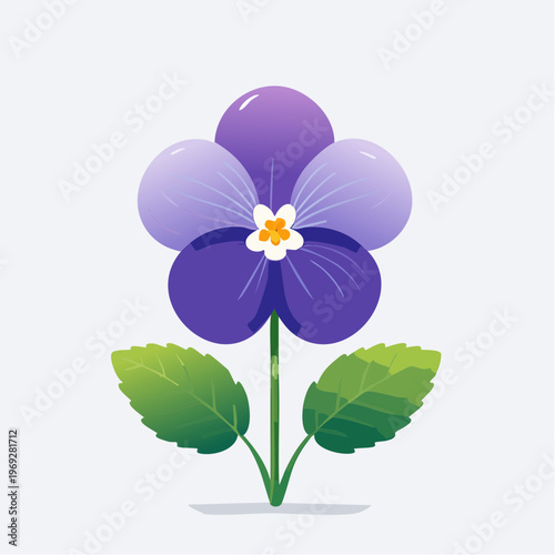 Purple pansy flower with green leaves