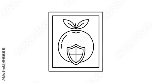 Healthy Fruit Protection Shield Icon: Organic Food Safety and Quality Assurance Symbol