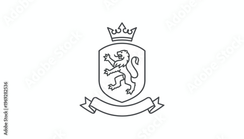 Heraldic Lion Emblem with Crown and Banner, Coat of Arms, Royal Symbol