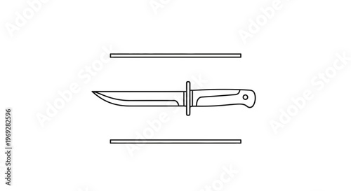 Hunting Knife Icon, Minimalist Outline Illustration of a Fixed Blade Knife