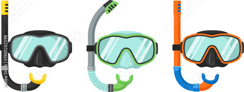 Snorkeling Mask and Tube Set Collection with Colorful Diving Equipment for Underwater Swimming Adventure Vector Illustration