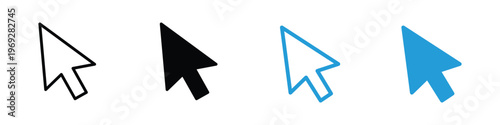 Computer mouse cursor pointer icon set in flat and outline style, click arrow symbols for apps and websites vector illustration