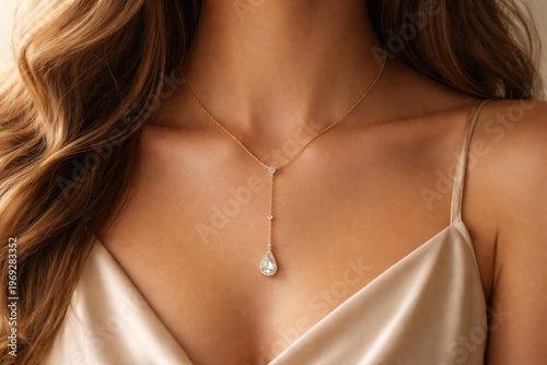 Elegant gold necklace adorning youthful neckline with stylish charm
