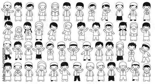 Collection of cartoon characters in various poses and outfits.