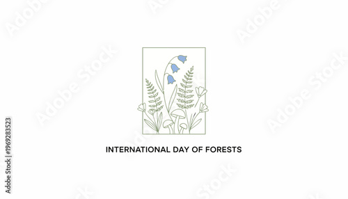 International Day of Forests floral illustration with bluebells and ferns