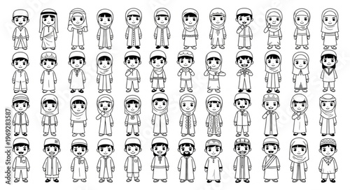 Collection of cartoon characters in various poses and outfits.