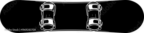 Snowboard, black snowboard, snowboard bindings, winter sports equipment, vector graphics