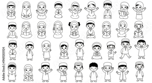 Collection of cartoon characters in various poses and outfits.