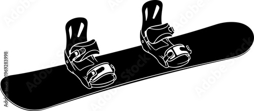 Snowboard, snowboard bindings, black snowboard, winter sports equipment, vector illustration