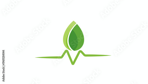Green leaf icon with heartbeat line, symbolizing health, nature, and life.