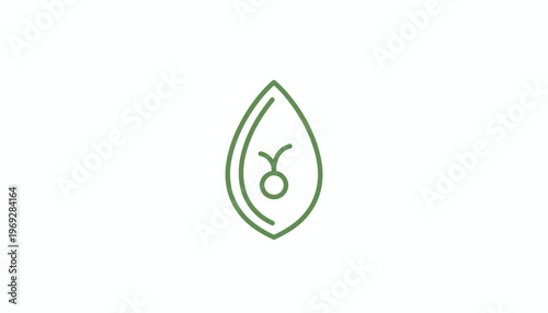 Green sprout growing from seed inside a leaf outline, symbolizing growth and nature