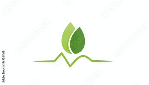 Green leaf logo with heartbeat line, symbolizing health, nature, and wellness