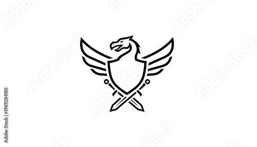 Griffin Shield Emblem with Swords - Heraldic Creature Logo Design