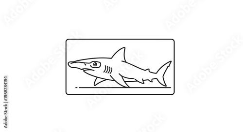 Hammerhead Shark Icon, Simple Outline Drawing, Marine Life Vector