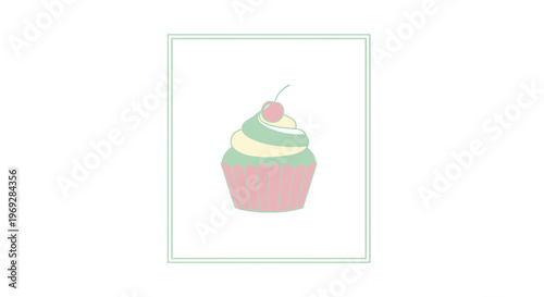 Hand-Drawn Cupcake with Cherry Topping, Sweet Treat Illustration
