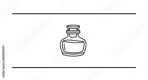 Hand-drawn illustration of a small glass perfume bottle with a stopper, minimalist design