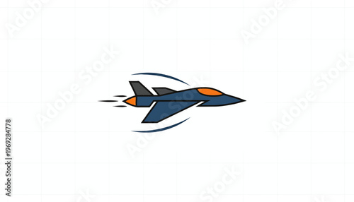 Modern Fighter Jet Flying Fast with Motion Trails, Blue and Orange