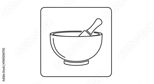 Mortar and Pestle Icon, Outline Drawing of Pharmaceutical or Kitchen Tool