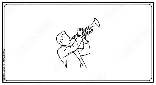 Musician Playing Trumpet - Line Art Illustration