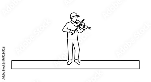 Musician Playing Violin on Stage, Outline Illustration