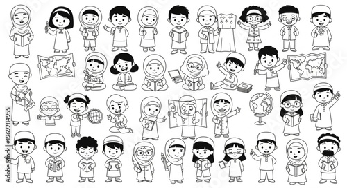 Collection of cartoon characters in various poses and expressions.