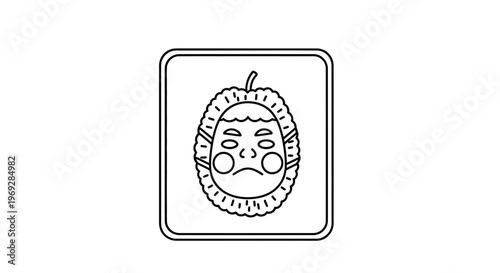 Noh Mask Icon, Japanese Traditional Theater Character Face Outline