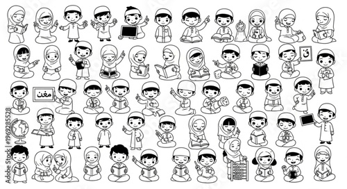 Collection of cartoon characters in various poses and expressions.