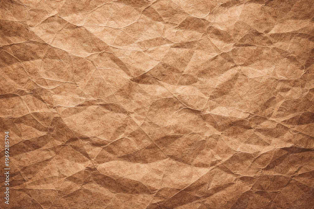 Fototapeta premium Earthy toned recycled paper texture background for creative design projects with crinkled surface