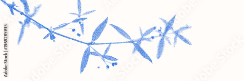 Cyanotype halftone overlay texture bg with leaves silhouettes. Vector soft blue wallpaper for template, graphic design projects, artworks