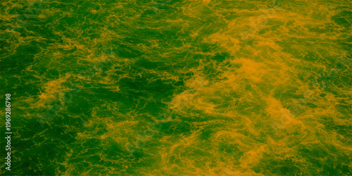 Abstract an extraordinary aerial perspective of swirling water currents, unveiling an artistic convergence of emerald green and golden hues that mesmerizes the viewer's eyes.