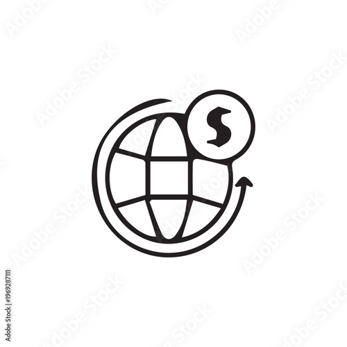 Global currency transfer icon on white. Neutral lighting and professional mood for international banking apps, UI design, and commerce use cases.