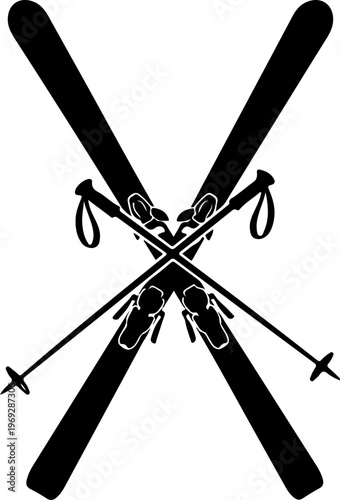 Skiing, ski equipment, crossed skis, ski poles, winter sports icon