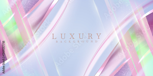 Pastel rainbow luxury background with soft glass waves, sparkling glitter and bokeh, elegant abstract feminine backdrop for wedding and beauty design