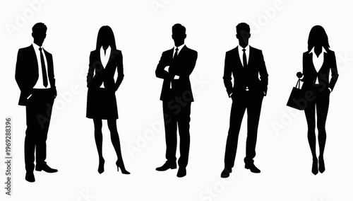 Business people silhouettes, group of standing business men and women
